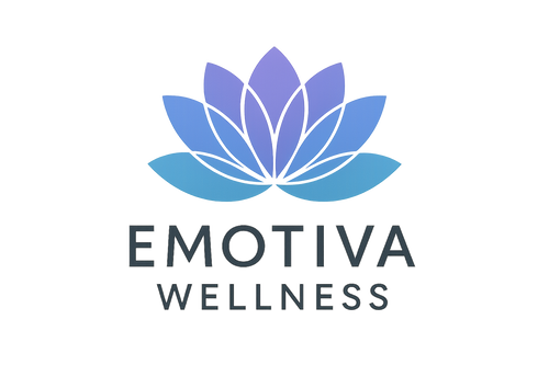 emotiva welness logo with a flower with blue and the purple shopify store i have set for the flower 
